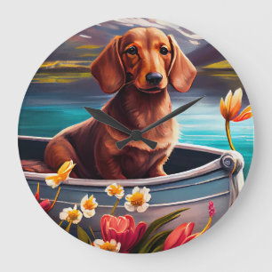 Dachshund op een peddel: een landschapsavontuur grote klok
