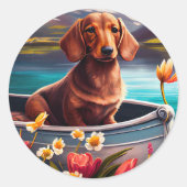 Dachshund op een peddel: Een Schilderachtig avontu Ronde Sticker (Voorkant)