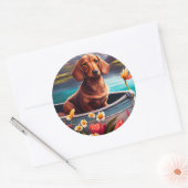 Dachshund op een peddel: Een Schilderachtig avontu Ronde Sticker (Envelop)
