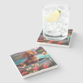 Dachshund op een peddel: Een Schilderachtig avontu Stenen Onderzetter (Zijkant)