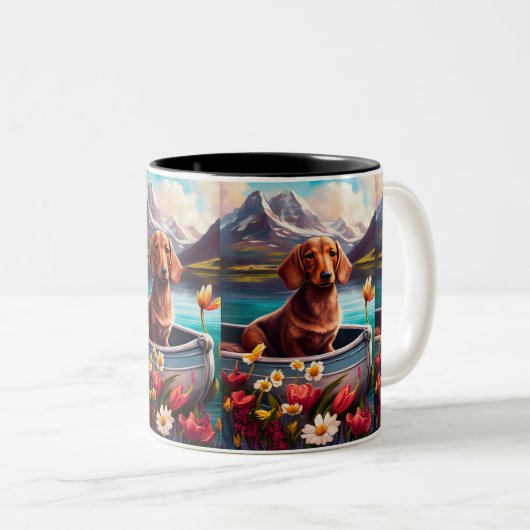 Dachshund op een peddel: Een Schilderachtig avontu Tweekleurige Koffiemok (Voorkant rechts)