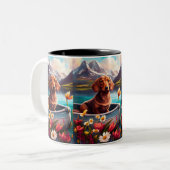 Dachshund op een peddel: Een Schilderachtig avontu Tweekleurige Koffiemok (Voorkant links)