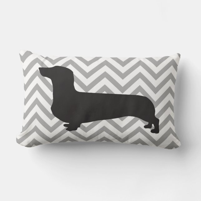 Dachshund op grijze en witte chevron-kussen kussen (Voorkant)