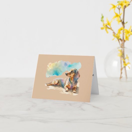 Dachshund op het strand Blank Wenskaart Kaart (Gele Bloem)