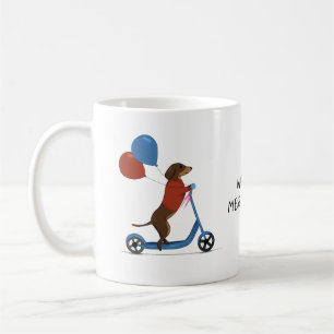 Dachshund op scooter met ballonnen koffiemok