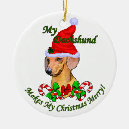 Dachshund-Ornament met kerstcadeaus Keramisch Ornament