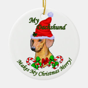 Dachshund-Ornament met kerstcadeaus Keramisch Ornament