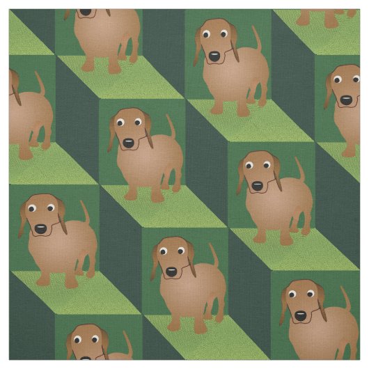 Dachshund over groene kubussen stof (Swatch)