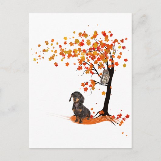 Dachshund Owl and Herfst Tree Dachshund Lover Autu Briefkaart (Voorkant)