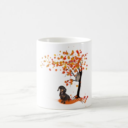Dachshund Owl and Herfst Tree Dachshund Lover Autu Koffiemok (Center)