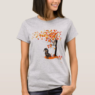 Dachshund Owl and Herfst Tree Dachshund Lover Autu T-shirt