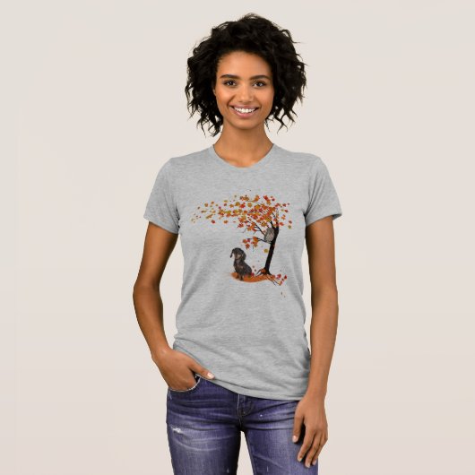Dachshund Owl and Herfst Tree Dachshund Lover Autu T-shirt (Voorkant volledig)