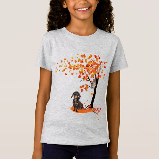 Dachshund Owl and Herfst Tree Dachshund Lover Autu T-shirt (Voorkant)