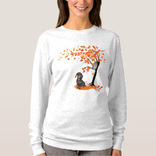 Dachshund Owl and Herfst Tree Dachshund Lover Autu T-shirt