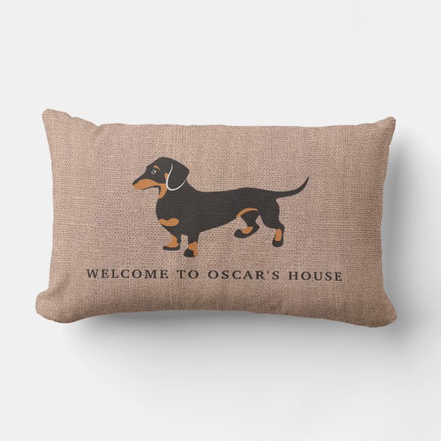Dachshund Owns House Funny Burlap Kussen (Voorkant)