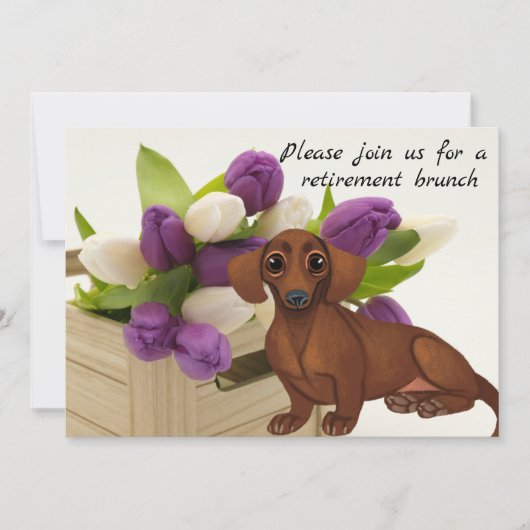 Dachshund Paarse Tulips Retirement Uitnodiging (Voorkant)