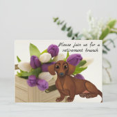Dachshund Paarse Tulips Retirement Uitnodiging (Staand voorkant)