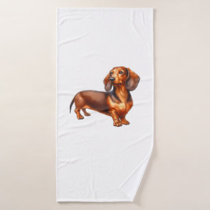 Dachshund Painting - Weiner Dog Waterverf Paintin Badhanddoek