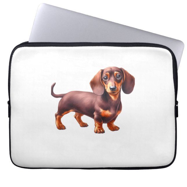 Dachshund Painting - Weiner Dog Waterverf Paintin Laptop Sleeve (Voorkant)