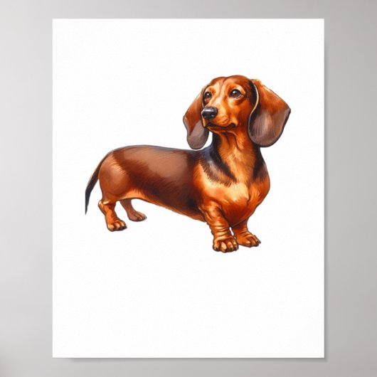 Dachshund Painting - Weiner Dog Waterverf Paintin Poster (Voorkant)