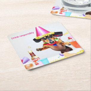 Dachshund Party Drink Coasters Kartonnen Onderzetters
