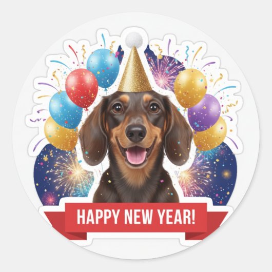 Dachshund Party Hat New Year Sticker (Voorkant)