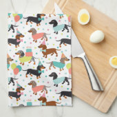Dachshund Party Kitchen Towel Theedoek (Quarter Fold)