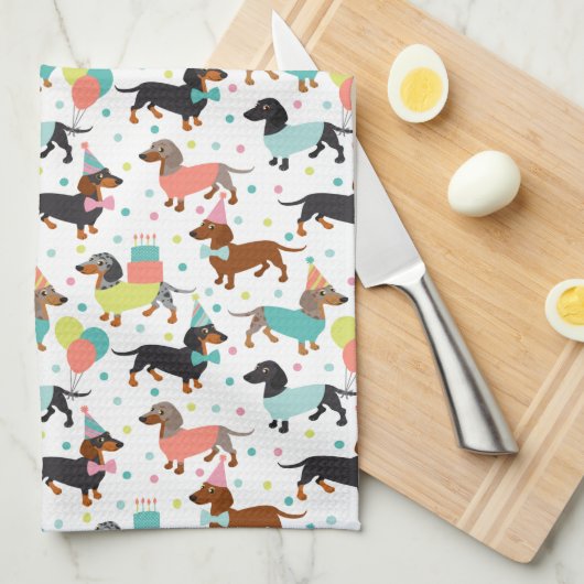 Dachshund Party Kitchen Towel Theedoek (Quarter Fold)