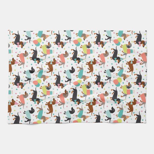 Dachshund Party Kitchen Towel Theedoek (Horizontaal)