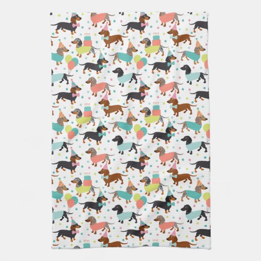 Dachshund Party Kitchen Towel Theedoek (Verticaal)