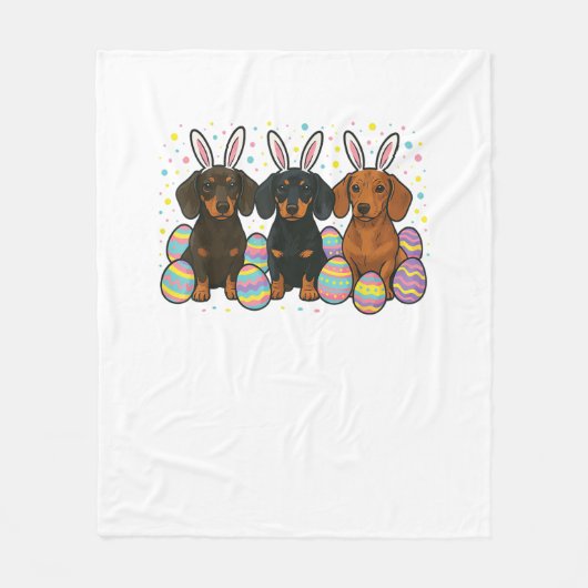 Dachshund Pasen T-Shirt Fleece Deken (Voorkant)