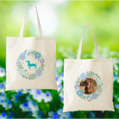 Dachshund Pastel Blue Flower Wreath - Personalized Tote Bag