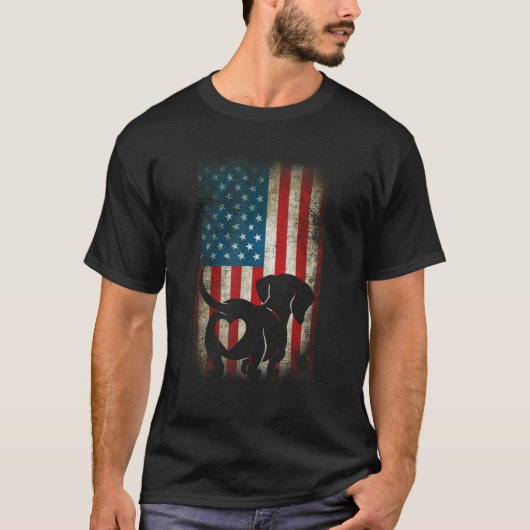 Dachshund Patriotic 4th of July American Flag Dog T-shirt (Voorkant)