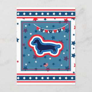 Dachshund Patriotic Red White en Blue 4 juli Feestdagenkaart