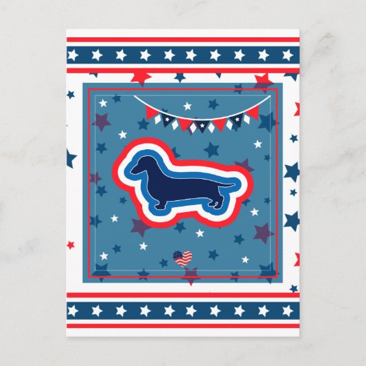 Dachshund Patriotic Red White en Blue 4 juli Feestdagenkaart (Voorkant)