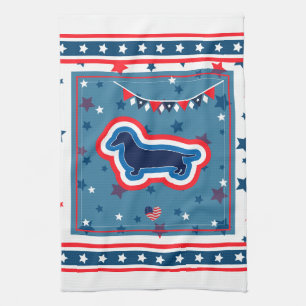 Dachshund Patriottisch Rood Wit En Blauw 4 juli Theedoek