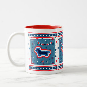 Dachshund Patriottisch Rood Wit En Blauw 4 juli Tweekleurige Koffiemok