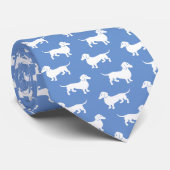Dachshund Pattern Blue and White Stropdas Doxie Do (Opgerold)