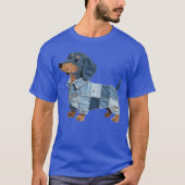 Dachshund Pattern Denim Patchwork Art Funny Dachsh T-shirt (Voorkant)