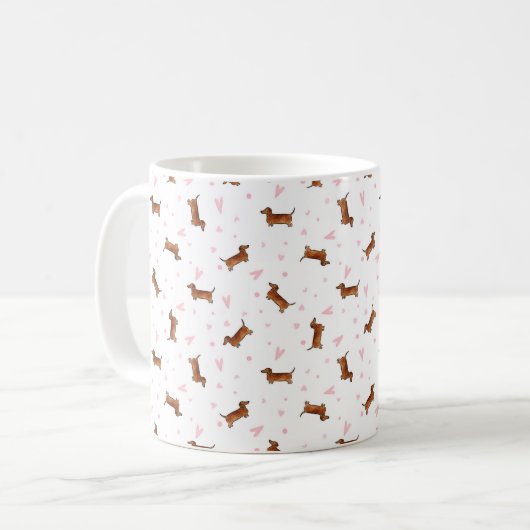Dachshund Pattern - Harten Koffiemok (Voorkant links)