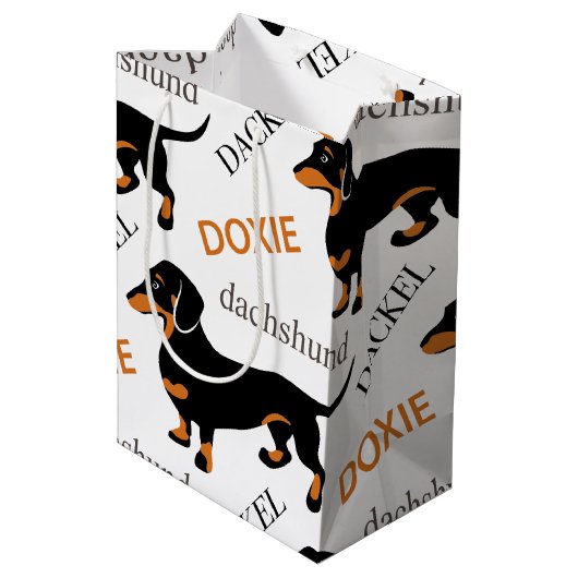 Dachshund Pattern Medium Cadeauzakje (Achterkant Gekanteld)