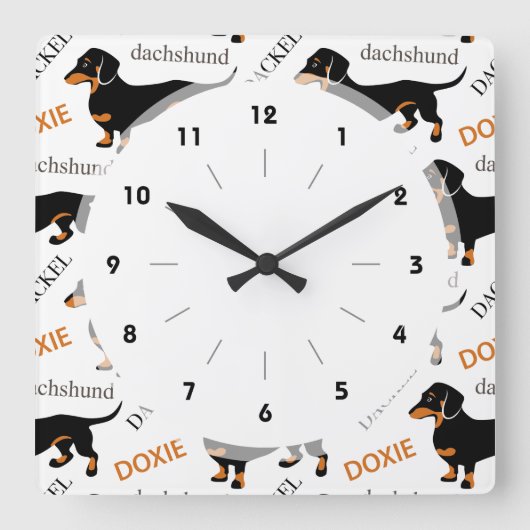 Dachshund Pattern Vierkante Klok (Voorkant)
