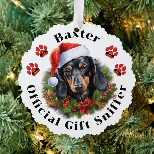 Dachshund Paw Print Kerst Papier Ornament Kaart (Insitu (Drie))
