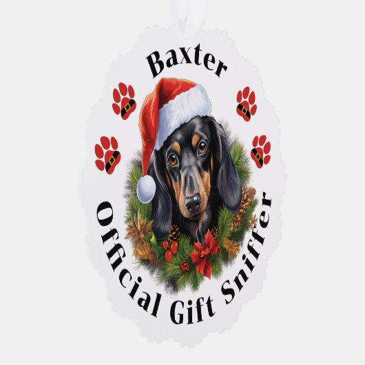 Dachshund Paw Print Kerst Papier Ornament Kaart (Rechts)