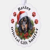 Dachshund Paw Print Kerst Papier Ornament Kaart (Links)