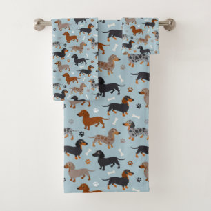 Dachshund Paws and Botten Pattern Blue Bad Handdoek