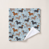 Dachshund Paws and Botten Pattern Blue Bad Handdoek (Wasdoekje)