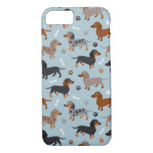Dachshund Paws and Botten Pattern Blue Case-Mate iPhone Case (Achterkant)