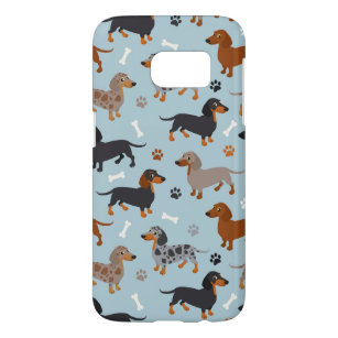 Dachshund Paws and Botten Pattern Blue Samsung Galaxy S7 Hoesje