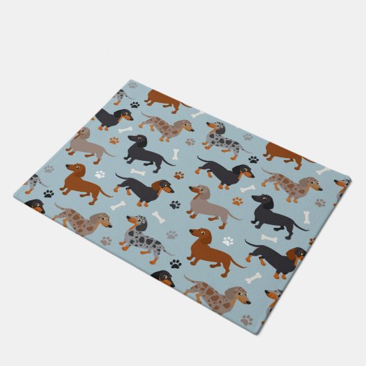 Dachshund Paws and Botten Pattern Blue Deurmat (Schuin)